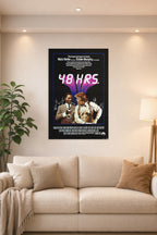 48 Hrs. Movie Poster Nick Nolte Eddie Murphy in a bright living room above a beige sofa.