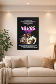 48 Hrs. Movie Poster Nick Nolte Eddie Murphy in a bright living room above a beige sofa.