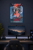 A Nightmare on Elm Street Freddy Krueger in a gaming desk setup above a monitor.