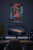 A Nightmare on Elm Street Freddy Krueger in a gaming desk setup above a monitor.