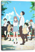 A Silent Voice canvas wall art print featuring eight school students beneath a bright blue sky, displayed with wrapped edges.