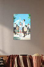 A Silent Voice Anime Movie Characters in a cozy movie room above a brown sofa with popcorn.