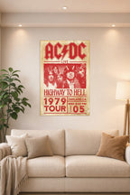 AC/DC Highway to Hell Retro Rock Music in a bright living room above a beige sofa.