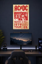 AC/DC Highway to Hell Retro Rock Music in a gaming desk setup above a monitor.