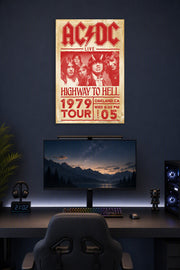 AC/DC Highway to Hell Retro Rock Music in a gaming desk setup above a monitor.