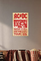 AC/DC Highway to Hell Retro Rock Music in a cozy movie room above a brown sofa with popcorn.