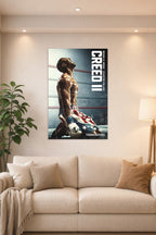 Adonis Creed Michael B. Jordan Creed II Movie in a bright living room above a beige sofa.