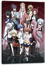 Akuma no Riddle anime girls group canvas wall art print, displayed with wrapped edges around a burgundy character collage.