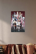 Akuma no Riddle Anime Girls Group in a cozy movie room above a brown sofa with popcorn.