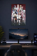 Akuma no Riddle Anime Girls Group in a gaming desk setup above a monitor.