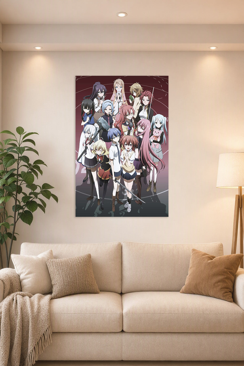 Akuma no Riddle Anime Girls Group in a bright living room above a beige sofa.
