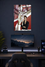 Al Pacino Scarface Tony Montana in a gaming desk setup above a monitor.