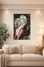 Alucard Castlevania in a bright living room above a beige sofa.