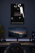 American Gangster Movie in a gaming desk setup above a monitor.