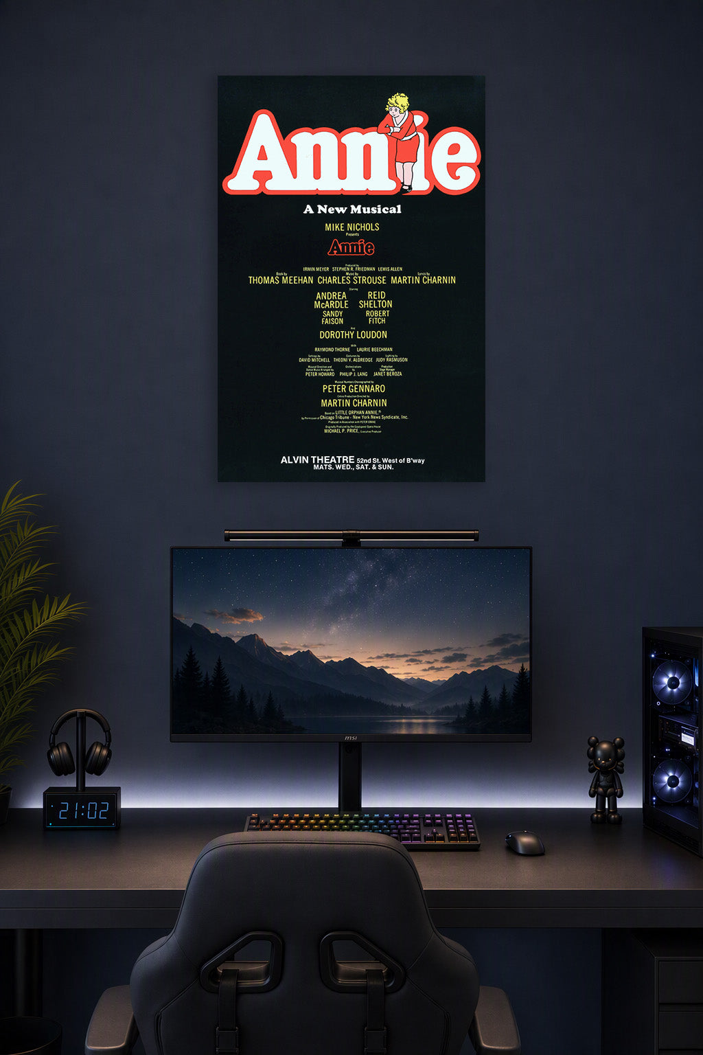 Annie Movies in a gaming desk setup above a monitor.