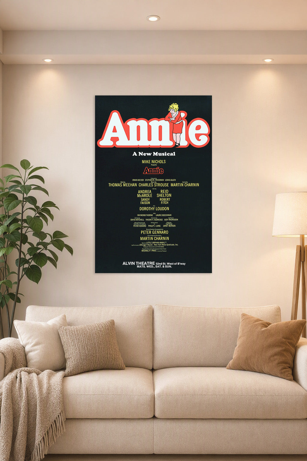 Annie Movies in a bright living room above a beige sofa.
