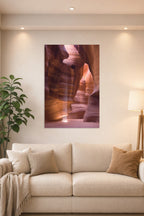 Antelope Canyon in a bright living room above a beige sofa.