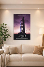 Apollo 11 Rocket Launch in a bright living room above a beige sofa.