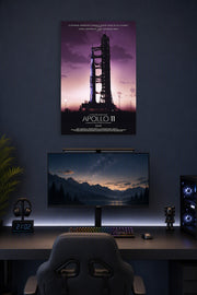 Apollo 11 Rocket Launch in a gaming desk setup above a monitor.