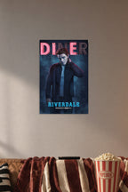 Archie Andrews Riverdale in a cozy movie room above a brown sofa with popcorn.