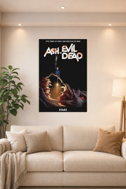 Ash vs Evil Dead Ash Williams in a bright living room above a beige sofa.