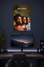 Atlanta TV Series Cast in a gaming desk setup above a monitor.