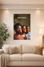 Atlanta TV Series Cast in a bright living room above a beige sofa.
