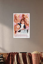 Austin Powers International Man of Mystery in a cozy movie room above a brown sofa with popcorn.
