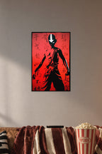 Avatar Aang Silhouette in a cozy movie room above a brown sofa with popcorn.
