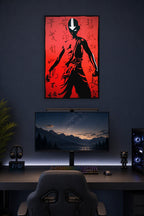 Avatar Aang Silhouette in a gaming desk setup above a monitor.