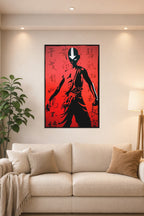 Avatar Aang Silhouette in a bright living room above a beige sofa.