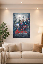 Avengers Age of Ultron Team in a bright living room above a beige sofa.