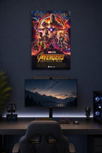 Avengers: Infinity War in a gaming desk setup above a monitor.