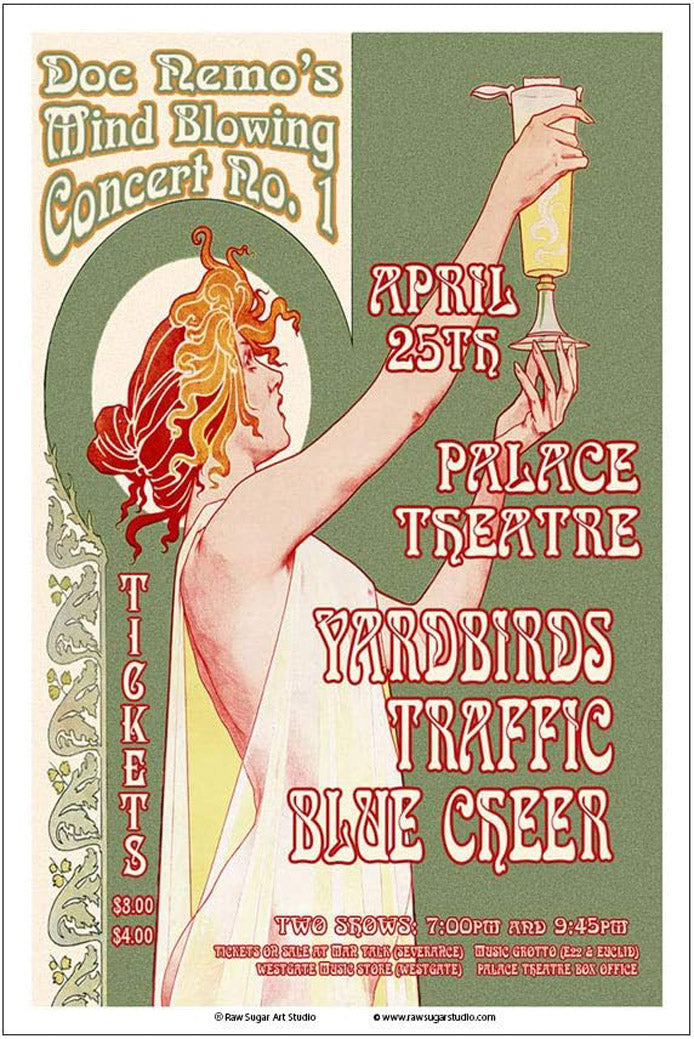 Yardbirds/Traffic/Led Zeppelin 1968 Cleveland Concert Music (Paper and Canvas) Art Poster Printing Print