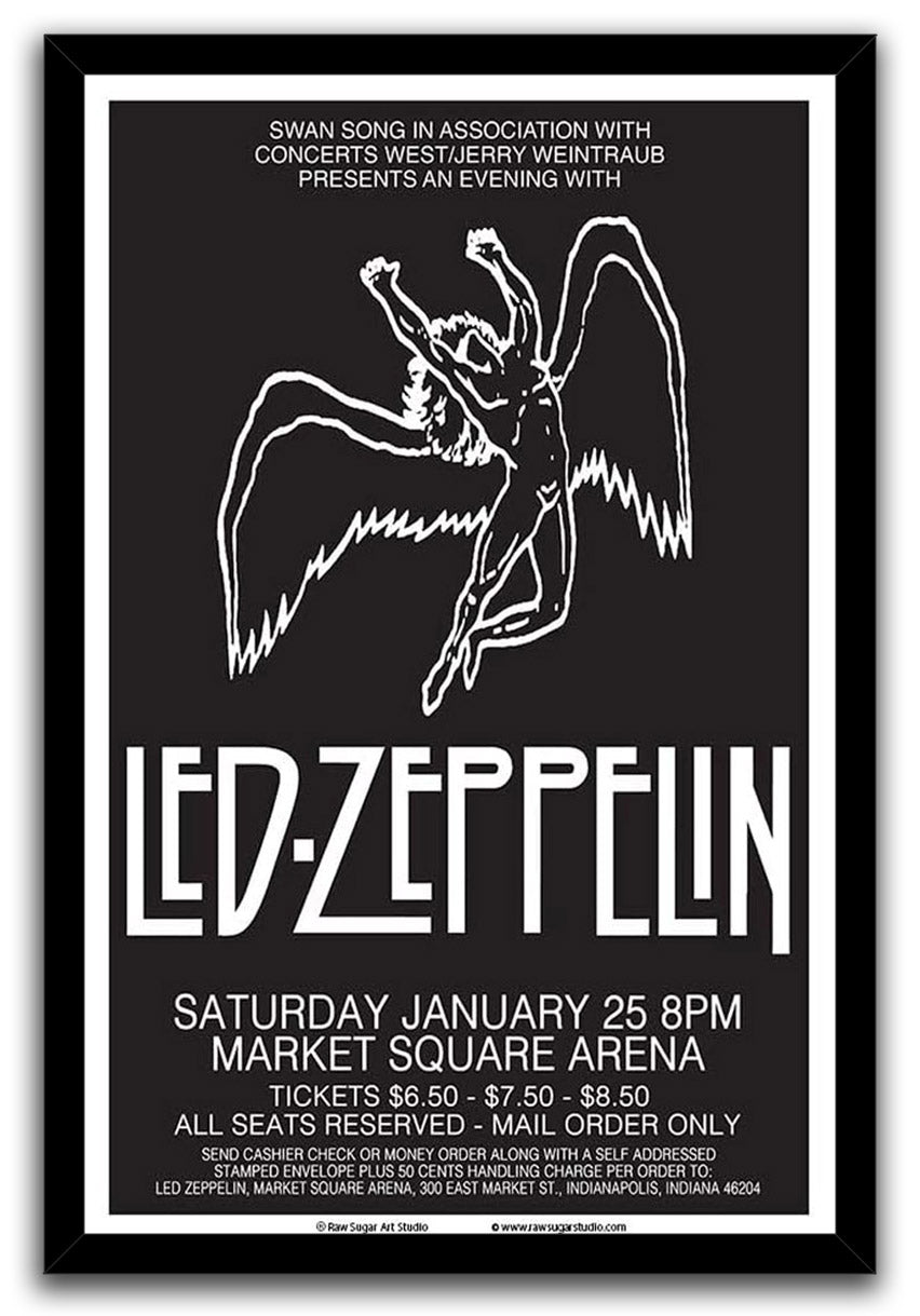 Led Zeppelin 1975 Indianapolis Concert Music (Paper and Canvas) Art Poster Printing Print