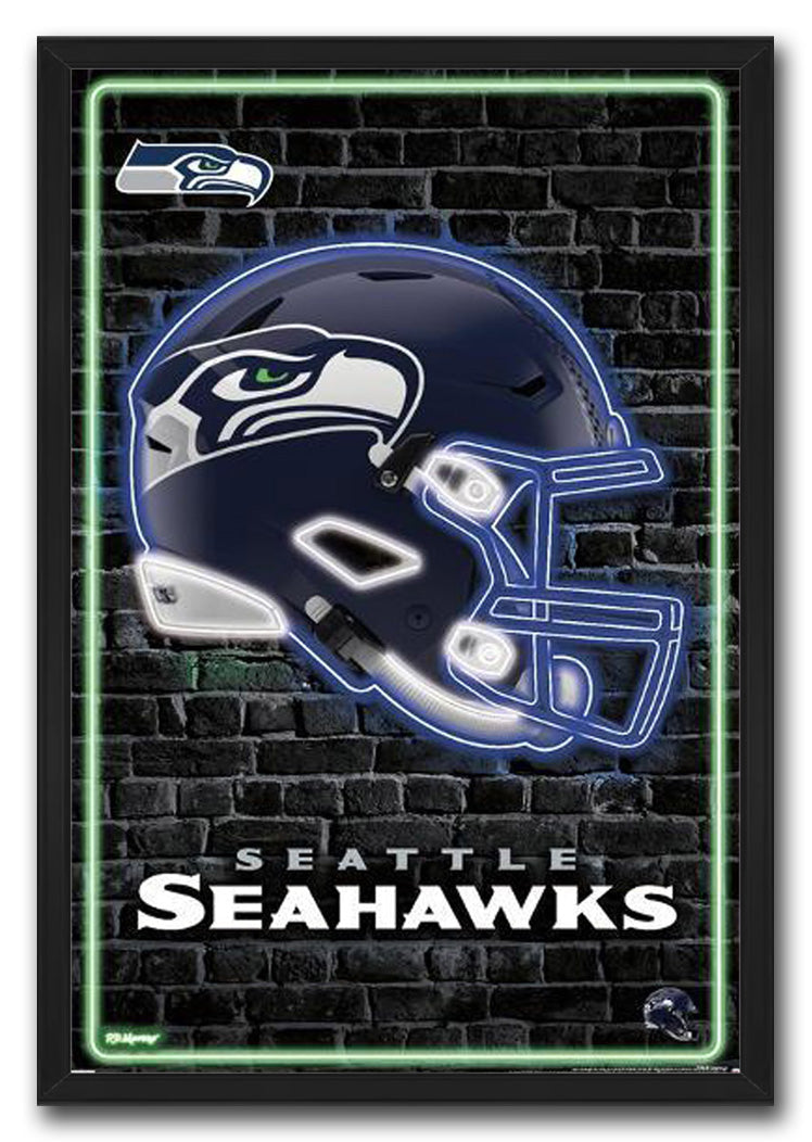 NFL Seattle Seahawks - Neon Helmet 23 NFL (Paper and Canvas) Art Poster Printing Print