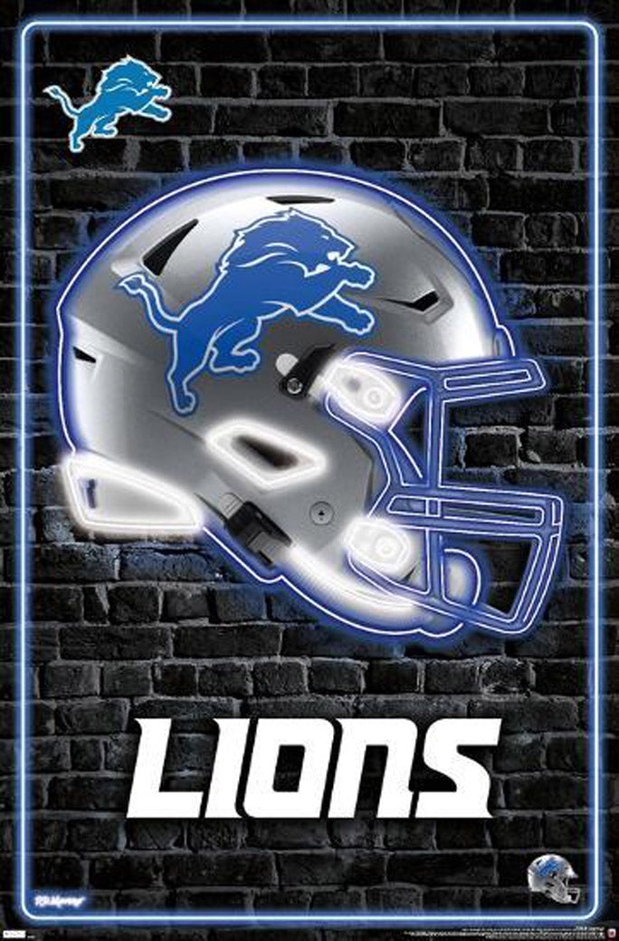 NFL Detroit Lions - Neon Helmet 23 NFL (Paper and Canvas) Art Poster Printing Print