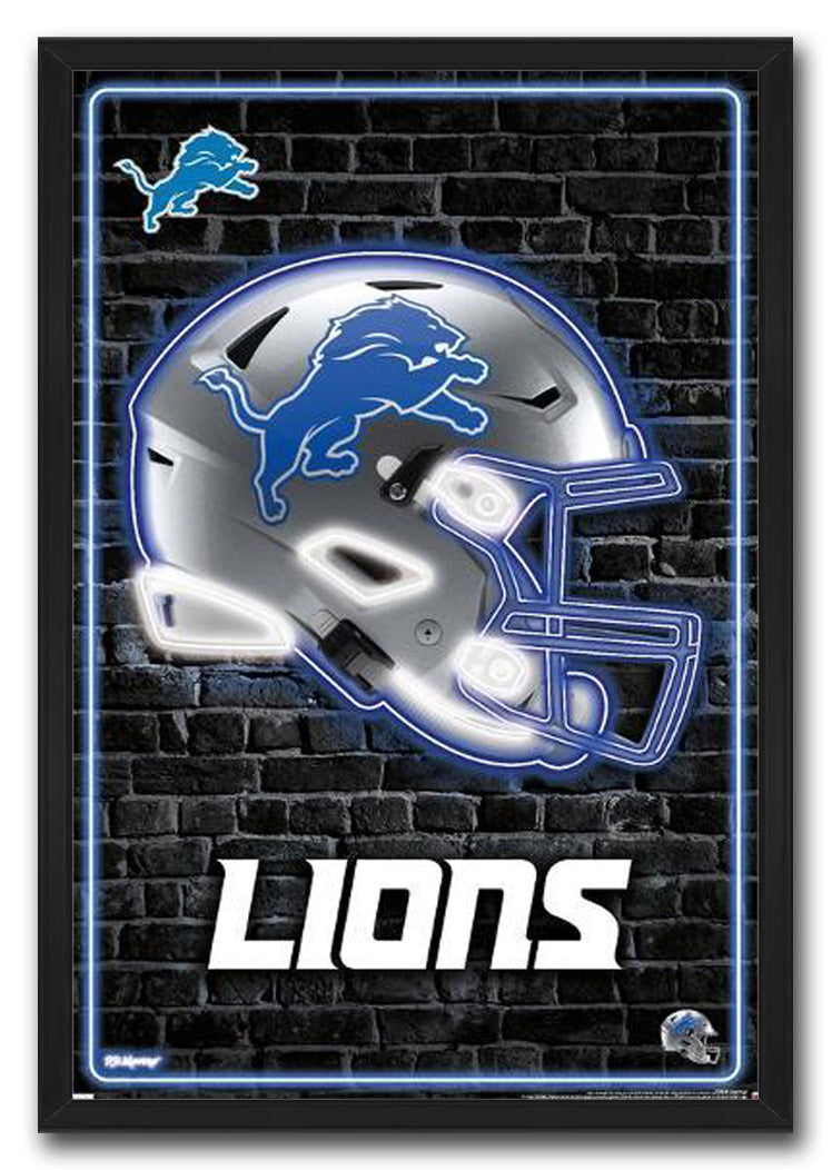 NFL Detroit Lions - Neon Helmet 23 NFL (Paper and Canvas) Art Poster Printing Print