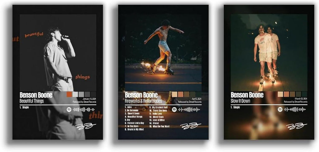 Benson Boone Poster Fireworks Rollerblades Poster Album 3 Piece Set (Paper and Canvas) Art Poster Printing Print