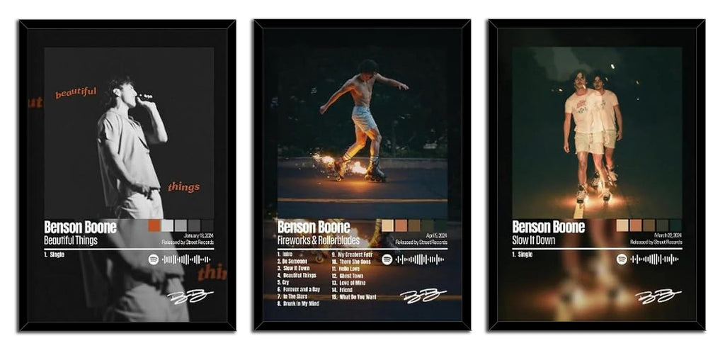 Benson Boone Poster Fireworks Rollerblades Poster Album 3 Piece Set (Paper and Canvas) Art Poster Printing Print