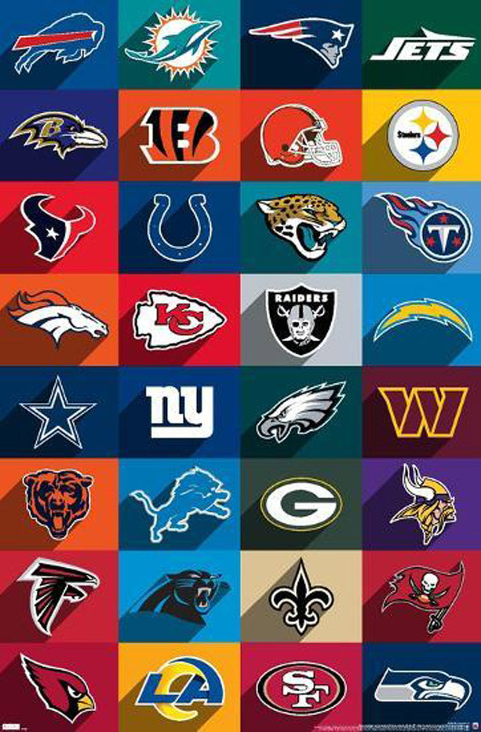 NFL League - Logos 24 NFL (Paper and Canvas) Art Poster Printing Print