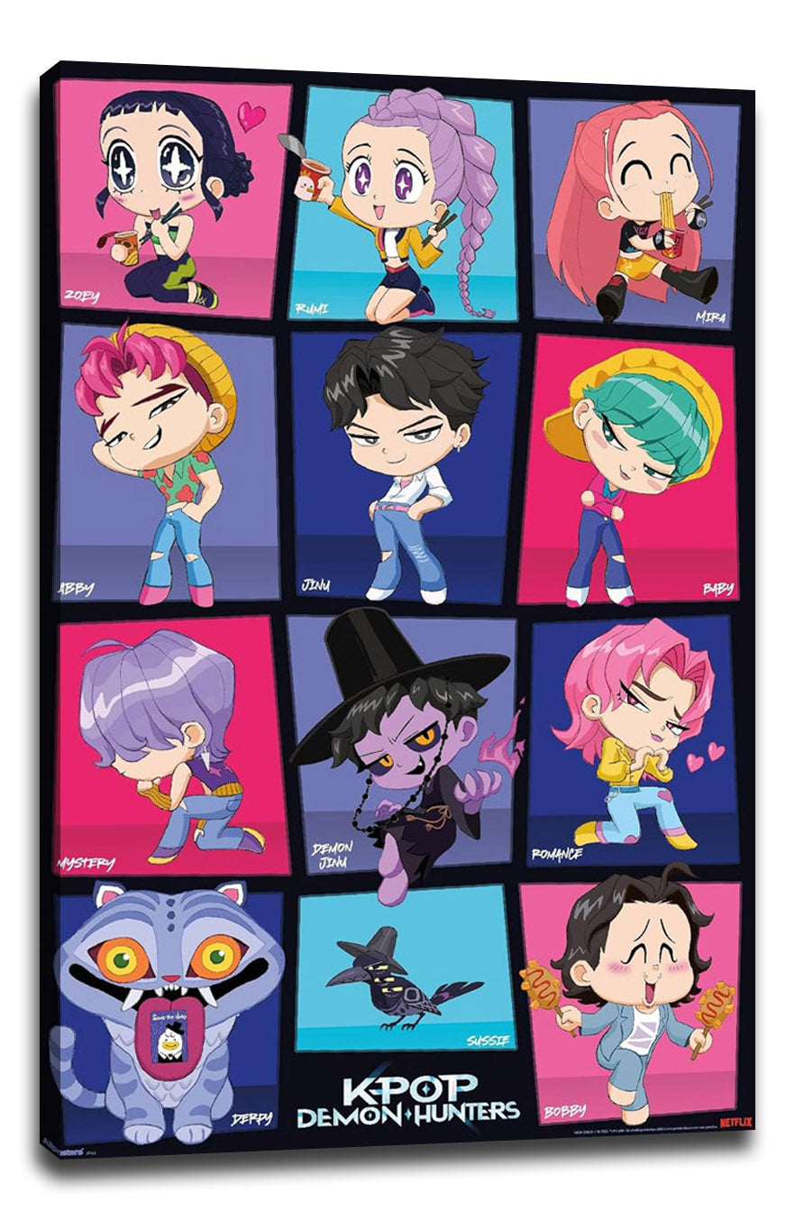 KPop Demon Hunters (2025) - Chibi Grid Movie (Paper and Canvas) Art Poster Printing Print