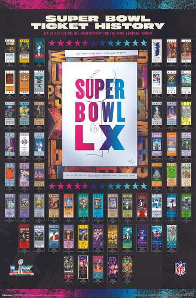 NFL League - Super Bowl LX Ticket Collage NFL (Paper and Canvas) Art Poster Printing Print