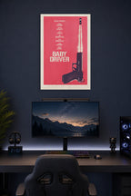 Baby Driver Movie in a gaming desk setup above a monitor.