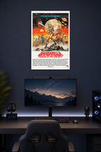 Barbarella Queen of the Galaxy Movie Poster in a gaming desk setup above a monitor.
