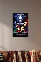 Batman & Robin Movie Poster in a cozy movie room above a brown sofa with popcorn.
