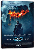 Batman The Dark Knight canvas wall art print presents Batman beneath a blazing bat symbol on a tall city building.