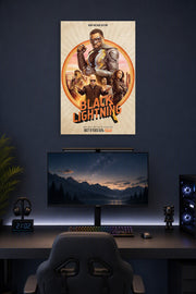 Black Lightning TV Series in a gaming desk setup above a monitor.