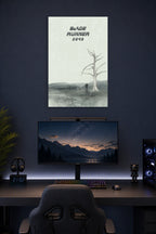 Blade Runner 2049 Minimalist Art in a gaming desk setup above a monitor.