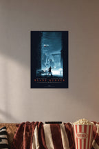 Blade Runner 2049 Movie in a cozy movie room above a brown sofa with popcorn.